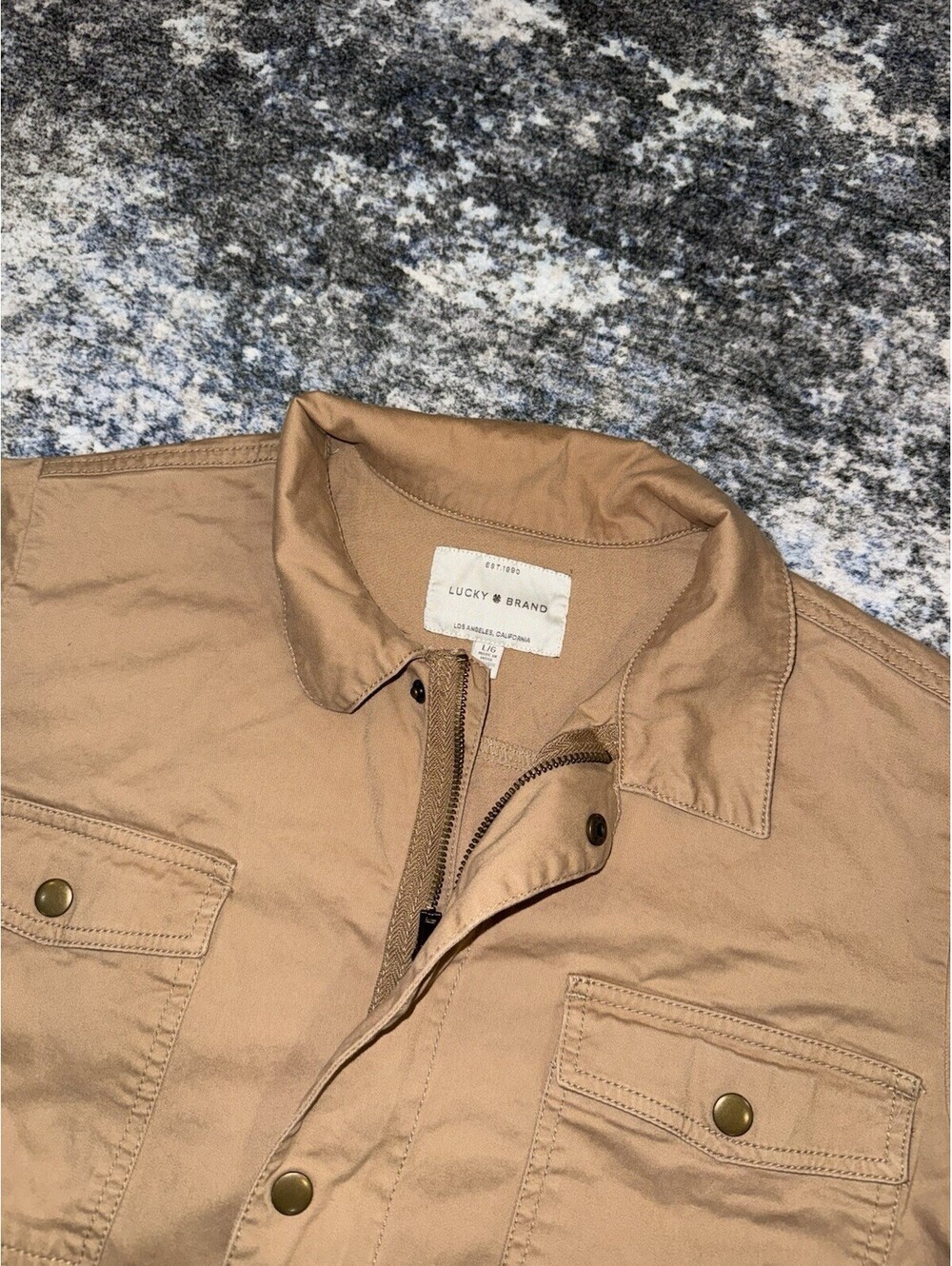 Lucky Brand L Tan 4 Pocket Jacket Zip Snap Front Large